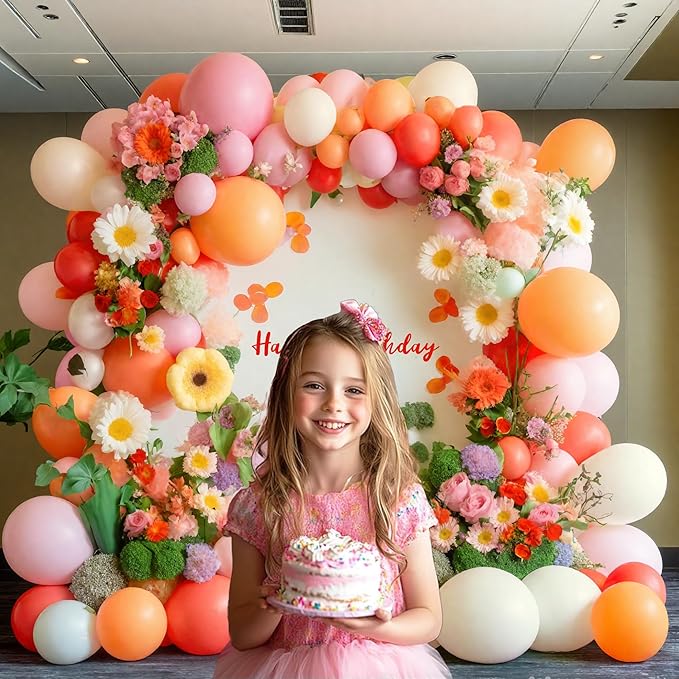 Pink and Coral Red Balloon Garland Arch Kit, Ivory White Maca Orange Latex Balloons Arch Kit for Mother's Day Wedding Engagement Anniversary Birthday Baby Shower Party Decoration Supplies