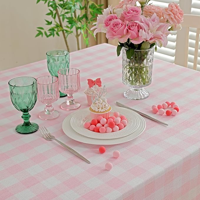 Rectangle Table Cloth for Spring, Summer, Valentine's Day, Easter, Christmas Tablecloth-Farmhouse Plaid Cotton Tablecloths (55" x 120",Pink)