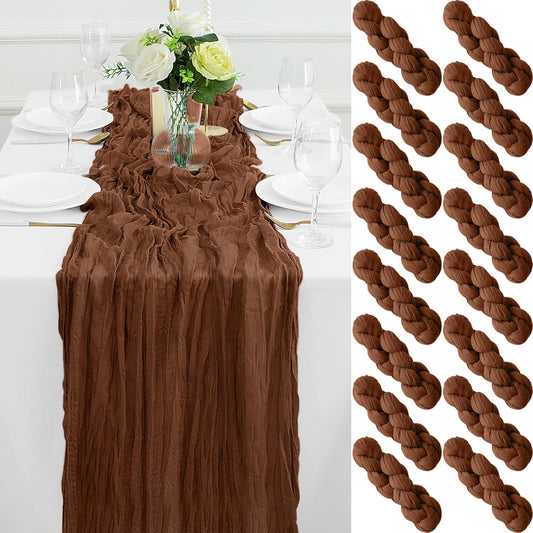 16Pack Brown Table Runner 10FT Cheesecloth Table Runner 35x120Inch Long Boho Cheese Cloth Table Runners Rustic Gauze Table Runners for Party Wedding Bridal Shower Baby Shower Decorations