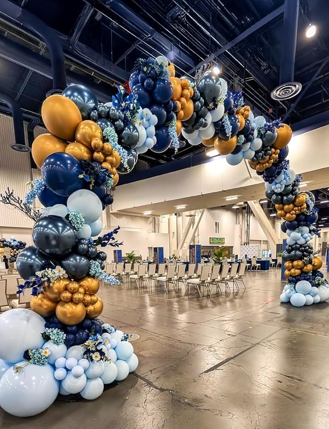 Navy Blue and Gold Balloons Garland Arch Kit, Graduation Balloon Arch Kit with Metallic Navy Blue Gold and Confetti Balloons for Graduation, Birthday, Baby Shower, Wedding,Celebration Party Decoration