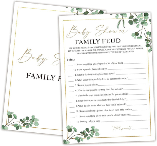 Baby Shower Family Feud Game - Pack of 30 Game Cards 1 Answer Key, Greenery Baby Shower Game for Boy & Girl, Baby Shower Decorations, Baby Feud Game Supplies-04