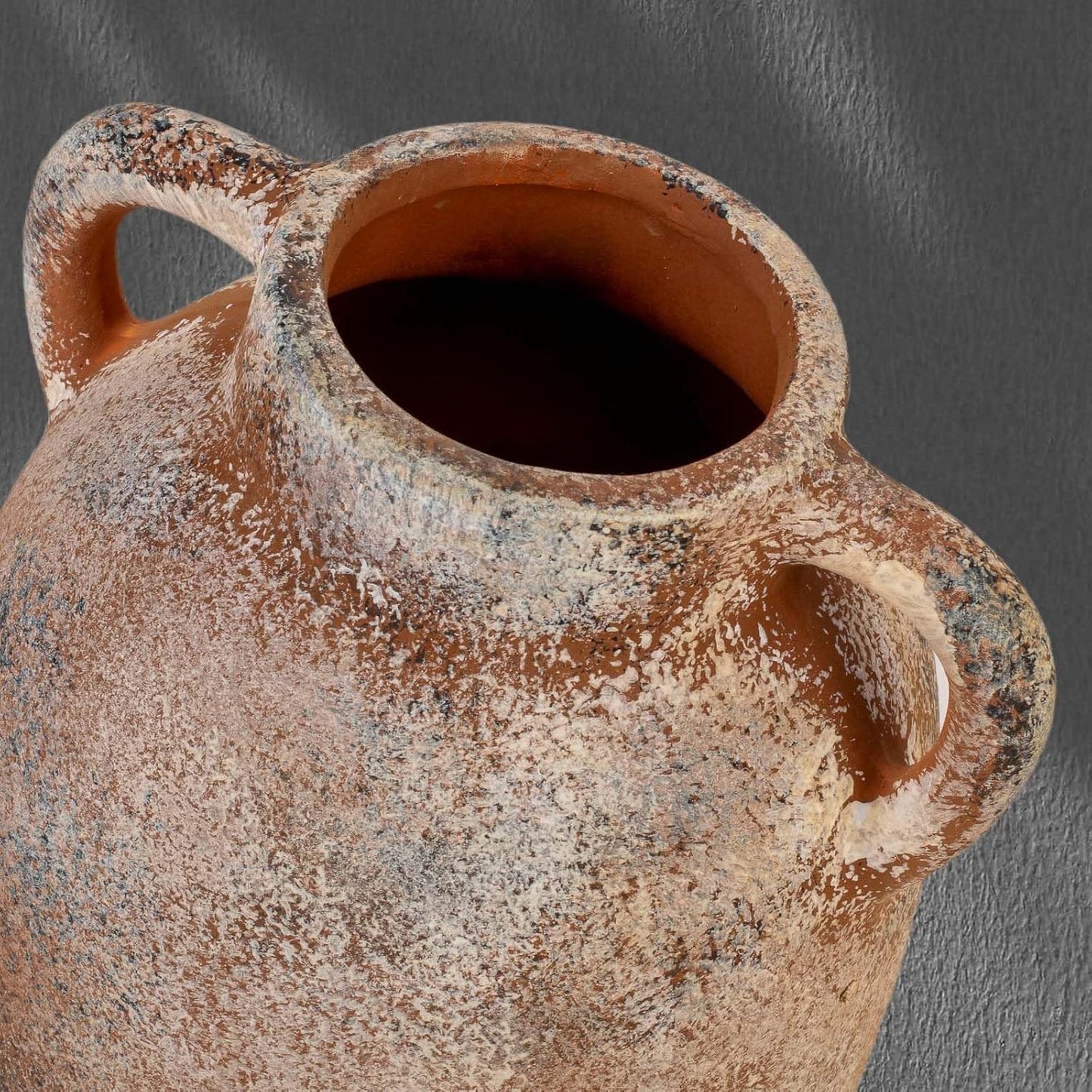 Rustic Ceramic Flower Vase with 2 Handles, Small Decorative Terracotta Boho Vase for Living Room, Table Centerpiece, Shelf Decor, Farmhouse, Entryway - 9.8 Inch Tall, Vintage Gray