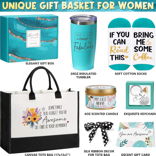 Birthday Gifts for Women Friendship, Inspirational Self Care Gifts Basket for Women Thank You Gift, Unique Mothers Day Gift for Mom Her Best Friend Sister Coworker Nurse Teacher w/ Canvas Tote Bag