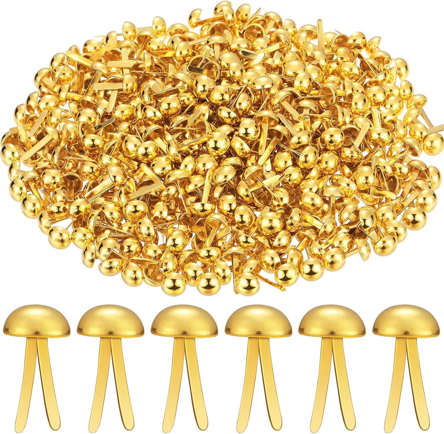 Hotop 500 Pcs Brads for Paper Crafts Metal Round Brass Paper Fasteners for Craft Art Crafting School DIY Supplies(0.3 x 0.6 Inch,Golden)