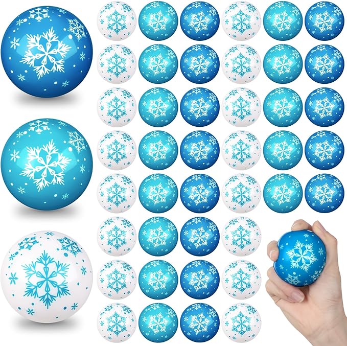 Zhanmai Winter Snowflake Stress Balls Bulk Snow Squeeze Balls Stress Relief Ball for Winter Holiday Decorations Goodie Bag Fillers(60 Pcs,2.48 Inch)