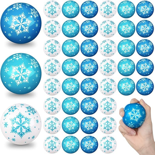 Zhanmai Winter Snowflake Stress Balls Bulk Snow Squeeze Balls Stress Relief Ball for Winter Holiday Decorations Goodie Bag Fillers(60 Pcs,2.48 Inch)