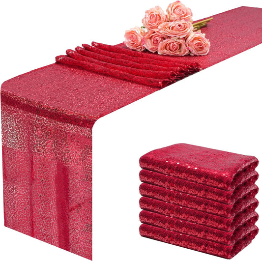 12x108 inch Red Sequin Table Runner Sparkly Glitter Table Linens 6 Packs for Party Decorations Wedding Birthday Baby Shower Engagement Anniversary