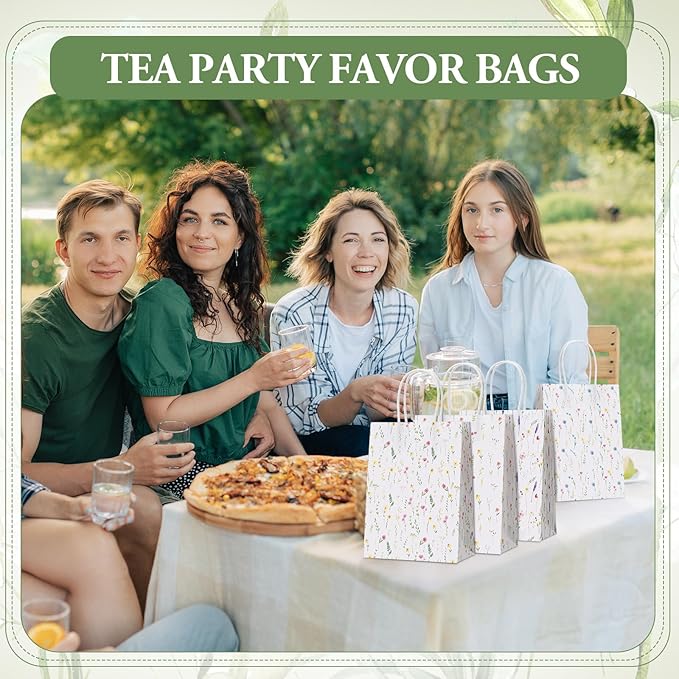 Resholder 30 Pcs Wildflower Paper Gift Bags with Handles Spring Floral Party Favor Bags Colorful Flower Goodie Gift Candy Treat Pouches for Wedding Bridal Shower Baby Shower Birthday Spring Tea Party