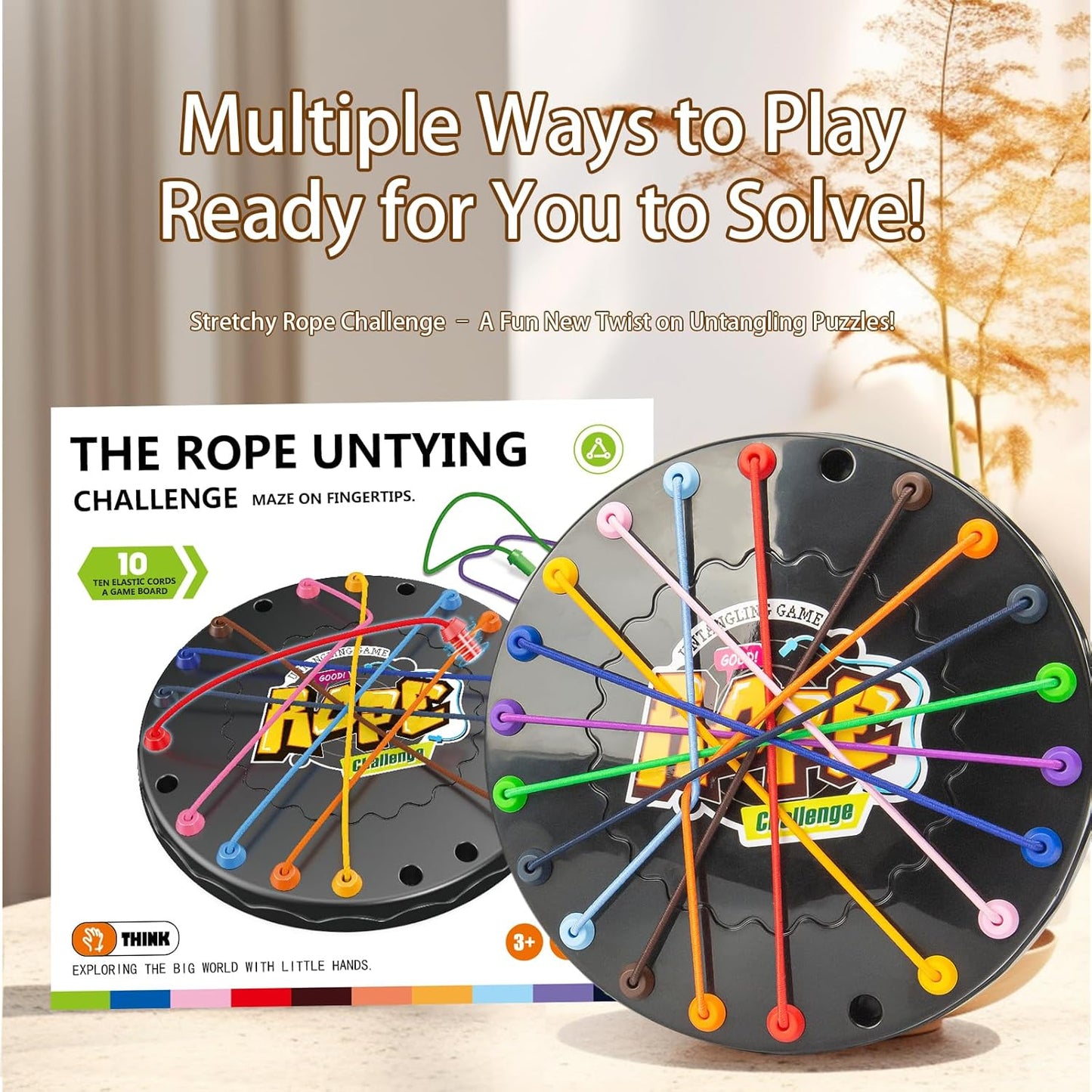Rope Untangling Puzzle Game, Mini Travel Size Educational Strategy Board Game for Kids & Adults, Family Travel Party Games with Multi-Level Challenges, Gifts for All Ages（Manual on Box）