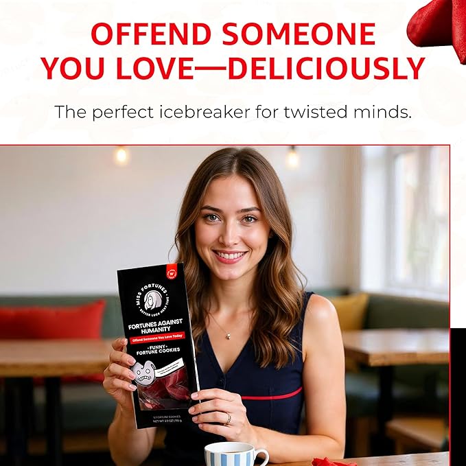 Miss Fortunes, Funny Fortune Cookies, Fortunes Against Humanity, Offend Someone You Love Today! Adult Party Idea with Dark Humor (Bag of 12 Individually Wrapped Cookies)