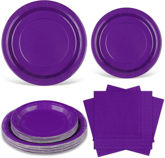 Ruisita 48 Pieces Dark Purple Party Supplies Solid Dark Purple Tableware Including 7 Inch and 9 Inch Paper Dinner Plates 2 Ply Napkins for Wedding, Birthday Party, Picnic, Barbecue (Serves 16)