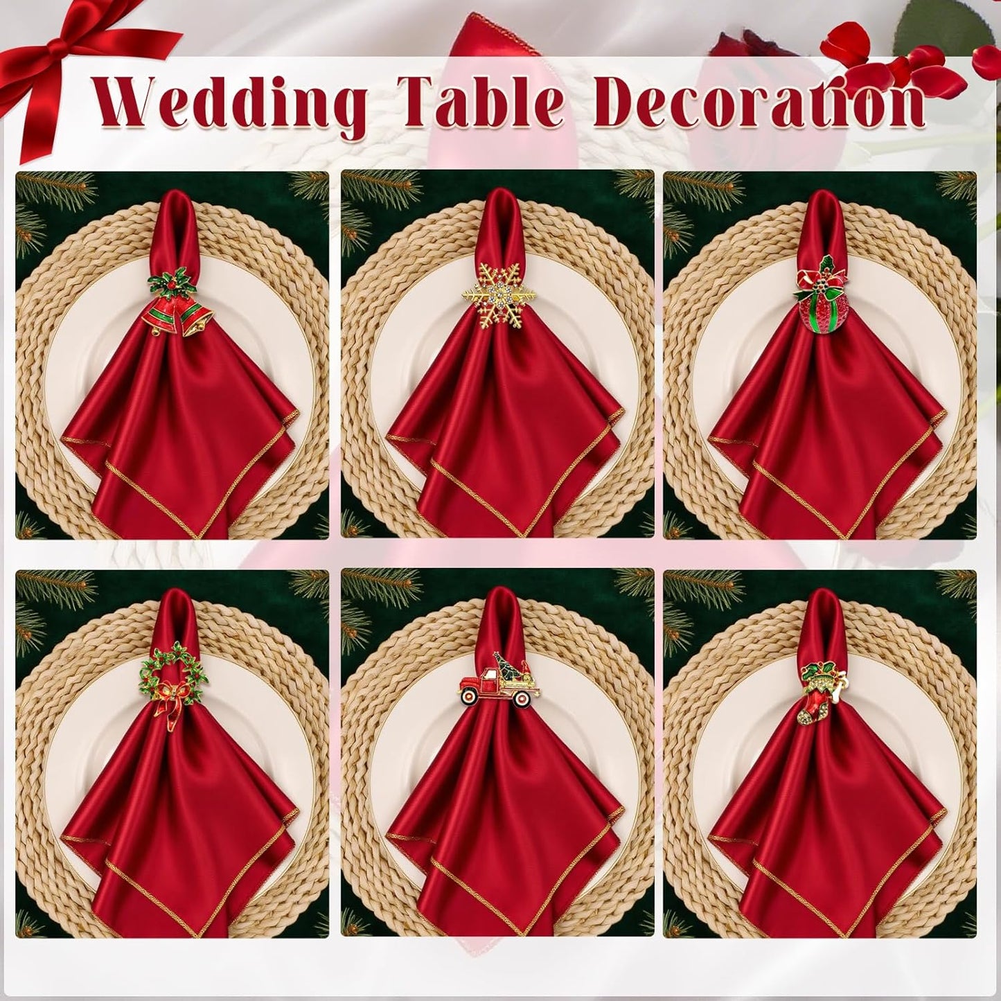 Christmas Tree Reindeer Napkin Rings Set of 12 Candy Cane Napkin Rings for Xmas Party New Year Banquet,Snowflake Napkin Ring Holders for Winter Wedding Birthday Holiday Family Dinner Decor