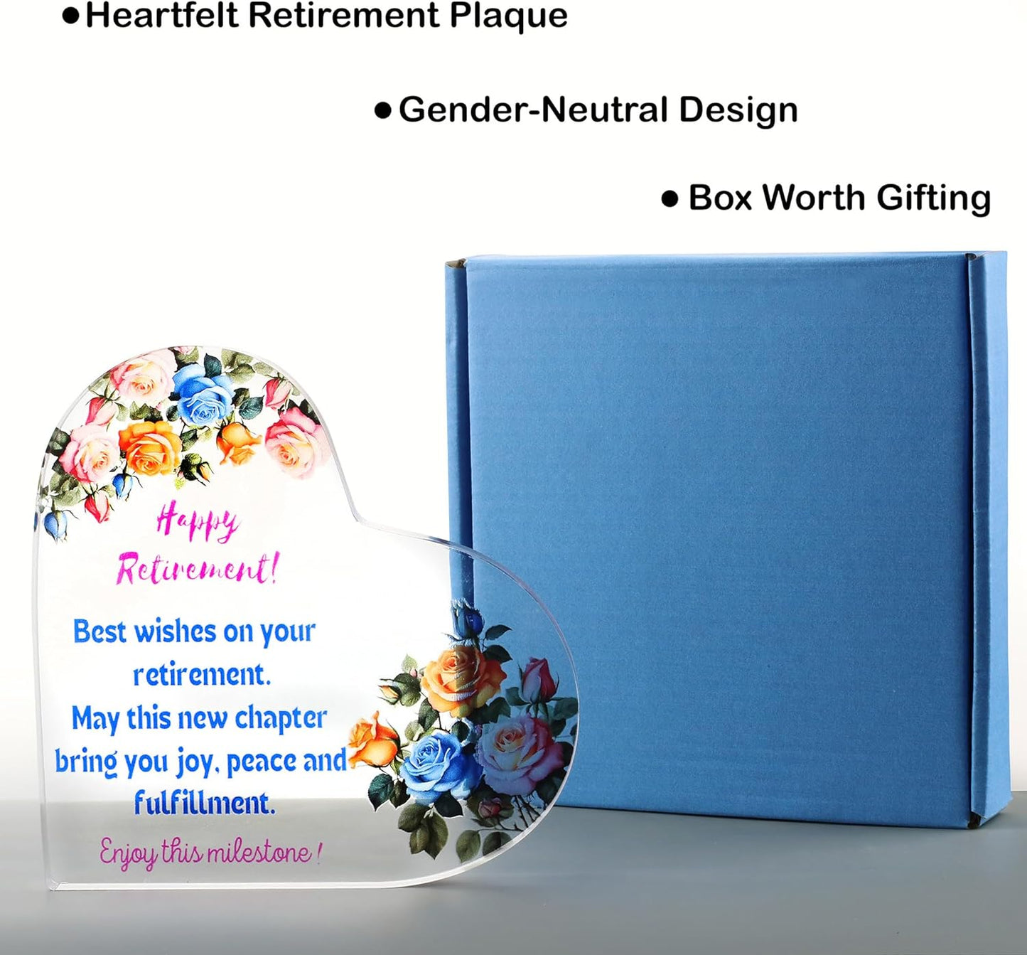 Retirement Gifts, Heart Shaped Acrylic Plaque, Retirement Gift for Woman, Retirement Gifts for Men, Ideal Gifts for Coworkers, retirement party decorations, 5.5" x 5.5"
