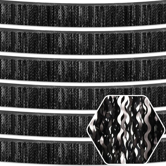6 Pack 10 Feet Black Wave Foil Fringe Garland Metallic Tinsel Streamers Banner Wall Hanging Curtain Backdrop for Parade Floats, Mother's Day, Easter, Wedding, Birthday Party Decoration