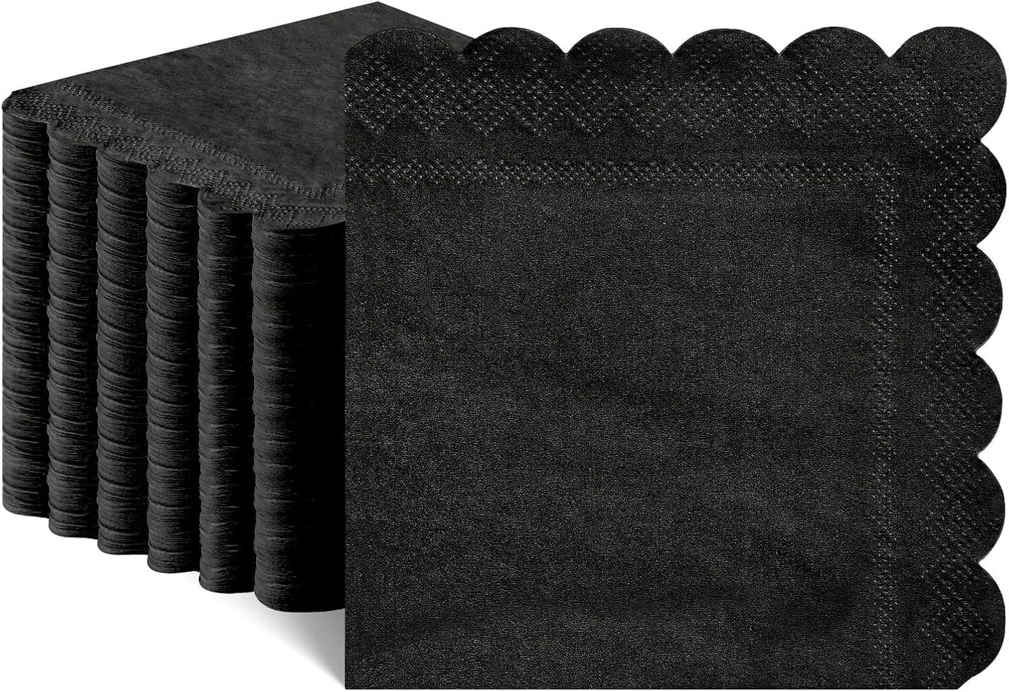 120 Pcs Cocktail Napkins Black Napkins Disposable Scalloped Bar Napkin Beverage Dessert Napkin for Birthday, Coffee, Bar, Kitchen, 5 x 5 Inch