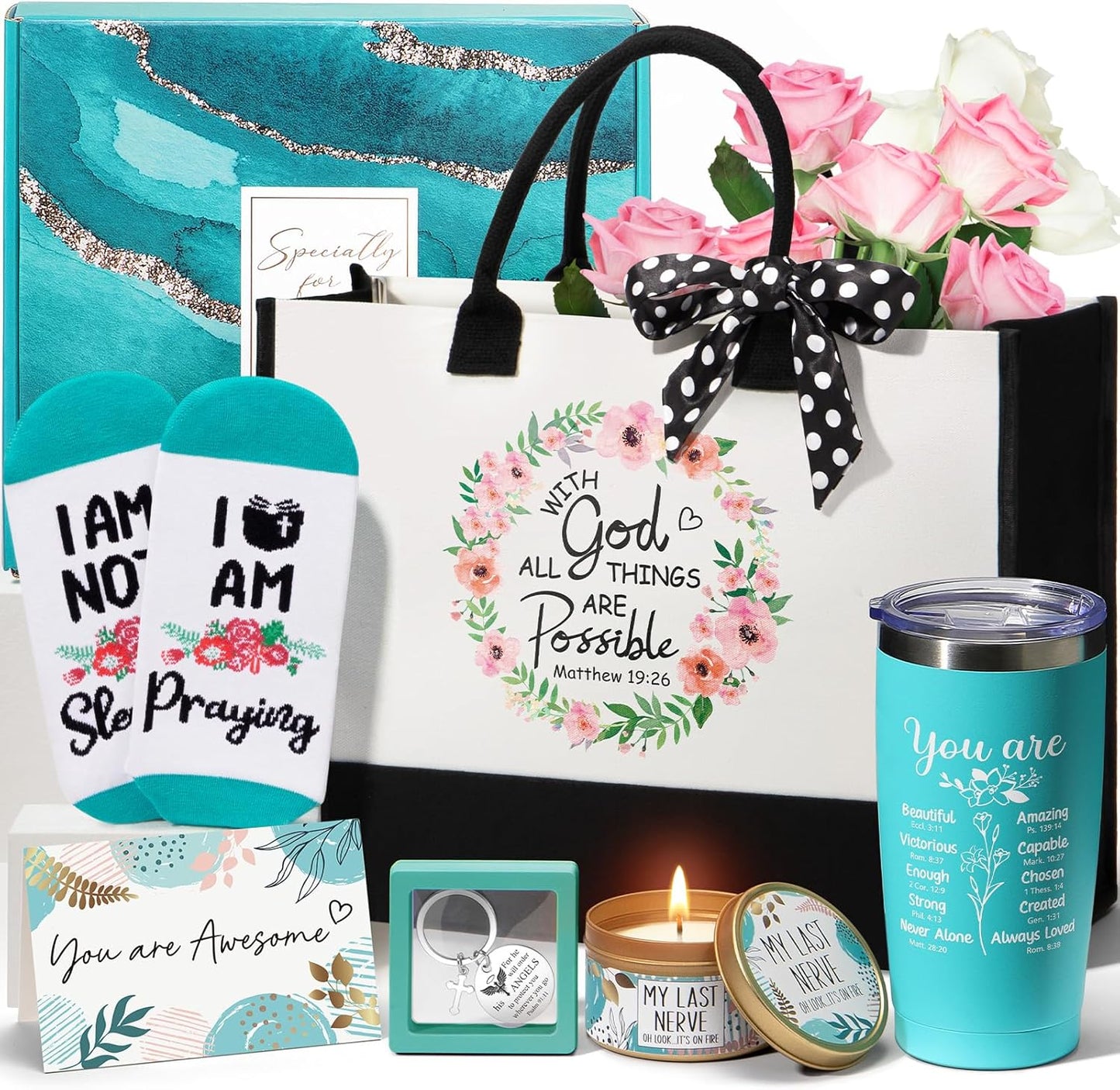 Christian Gifts for Christian Women Faith, Inspirational Religious Gifts for Catholic Women Spiritual Gift Christmas Birthday Gift for Womens Mom Sister Friend Grandma Wife Coworker w/ Canvas Tote Bag