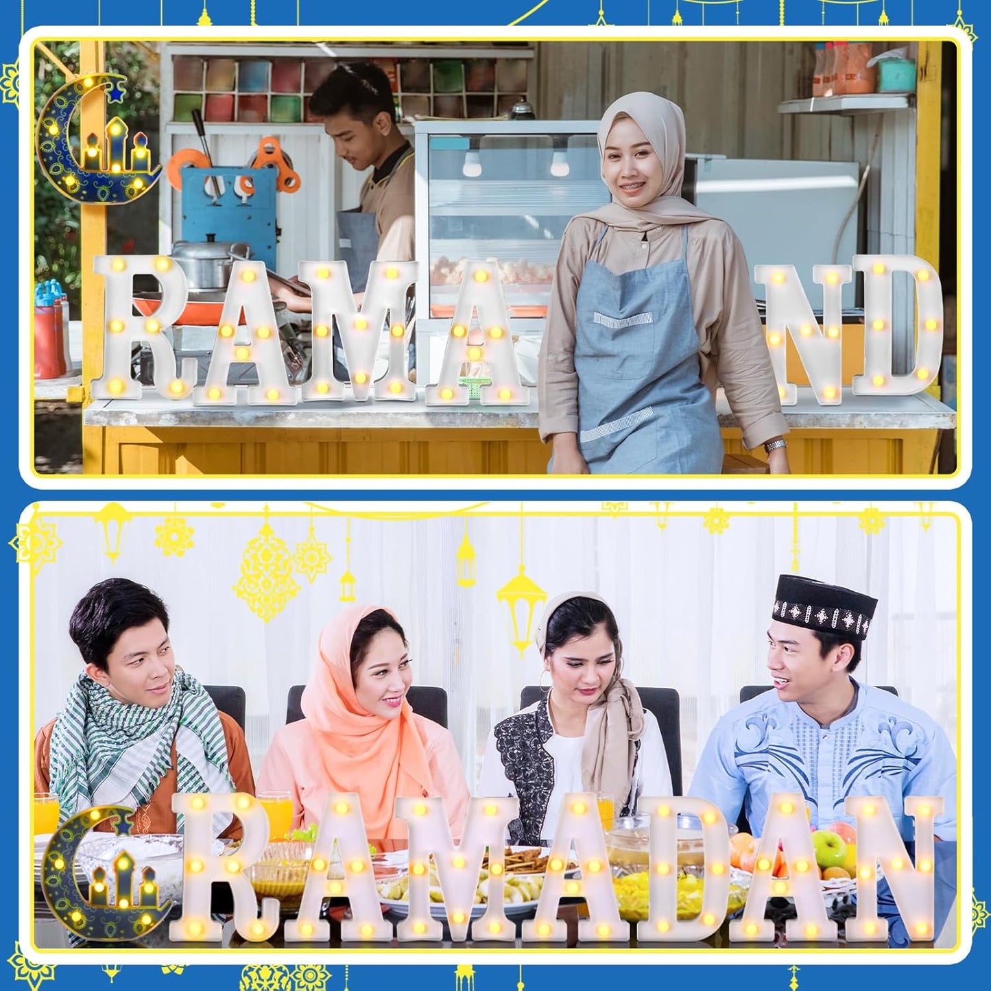 Sukkot Large LED Letter Sign LED Lights Battery Powered Table Decoration for Party Gift Tabletop Decoration(Ramadan Style)