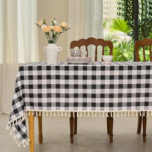 Table Cloth Rectangle Table-Rustic Gingham Tablecloth Buffalo Plaid Table Cloth for Thanksgiving Christmas Kitchen Dining Room (55x84 Inch,Black and White)