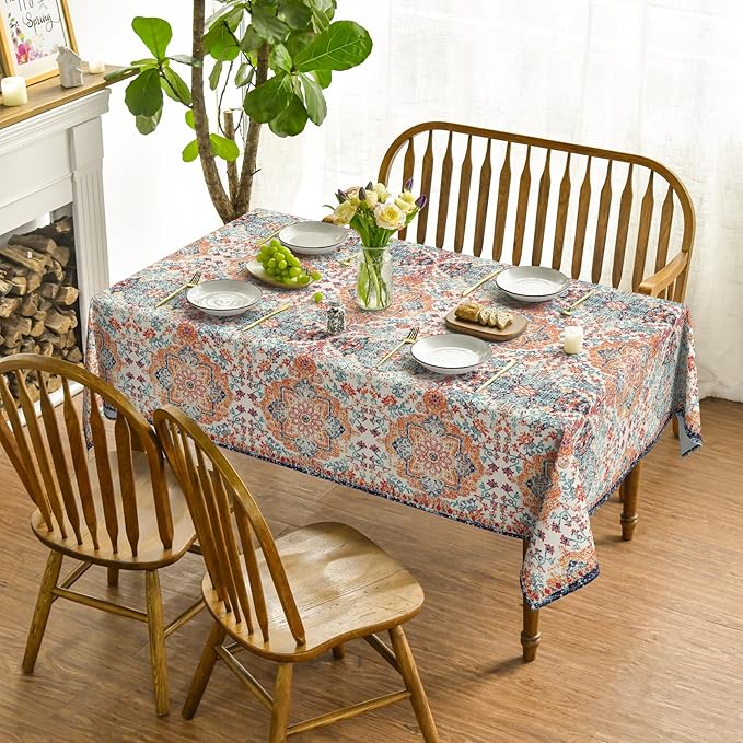 Horaldaily Boho Bohemia Style Tablecloth 60x120 Inch Rectangular, Vintage Country Rustic Farmhouse Magical Fall Orange Washable Seasonal Table Cover for Party Picnic Dinner Decor