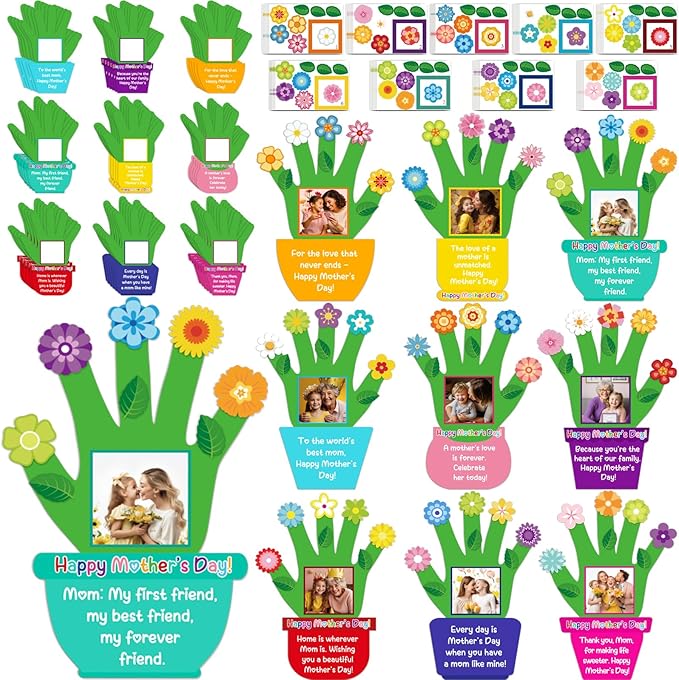 80UncleKimby 54packs Mothers Day Crafts for Kids Classroom - Bulk Handprint DIY Picture Frame Kit with Flower Pot for School Craft, Gifts