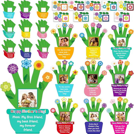 80UncleKimby 54packs Mothers Day Crafts for Kids Classroom - Bulk Handprint DIY Picture Frame Kit with Flower Pot for School Craft, Gifts