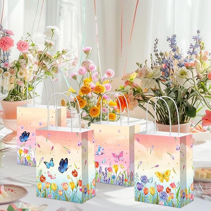 JeVenis 12 PCS Wildflower Party Favor Gift Bags Treat Candy Goodies Bags for Floral Flower Bridal Shower Baby Shower Birthday Wedding Party Supplies