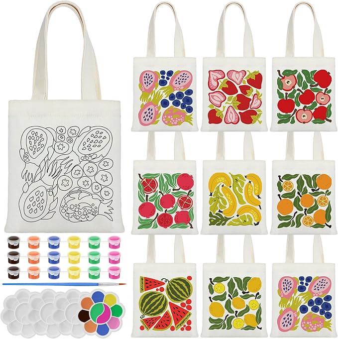Aliceset 16 Pcs Color Your Own Bag Canvas Tote Bag for Painting 7.9'' x 8.6'' Mini Doodle DIY Craft Gift Reusable Cotton Bulk