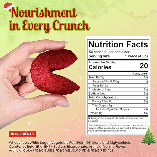 4E's Novelty Christmas Fortune Cookies Bulk, 50 Individually Wrapped Funny Fortune Cookies with Holiday Sayings for Kids & Adults, Perfect Christmas Candy Snacks, Party Favors & Treats