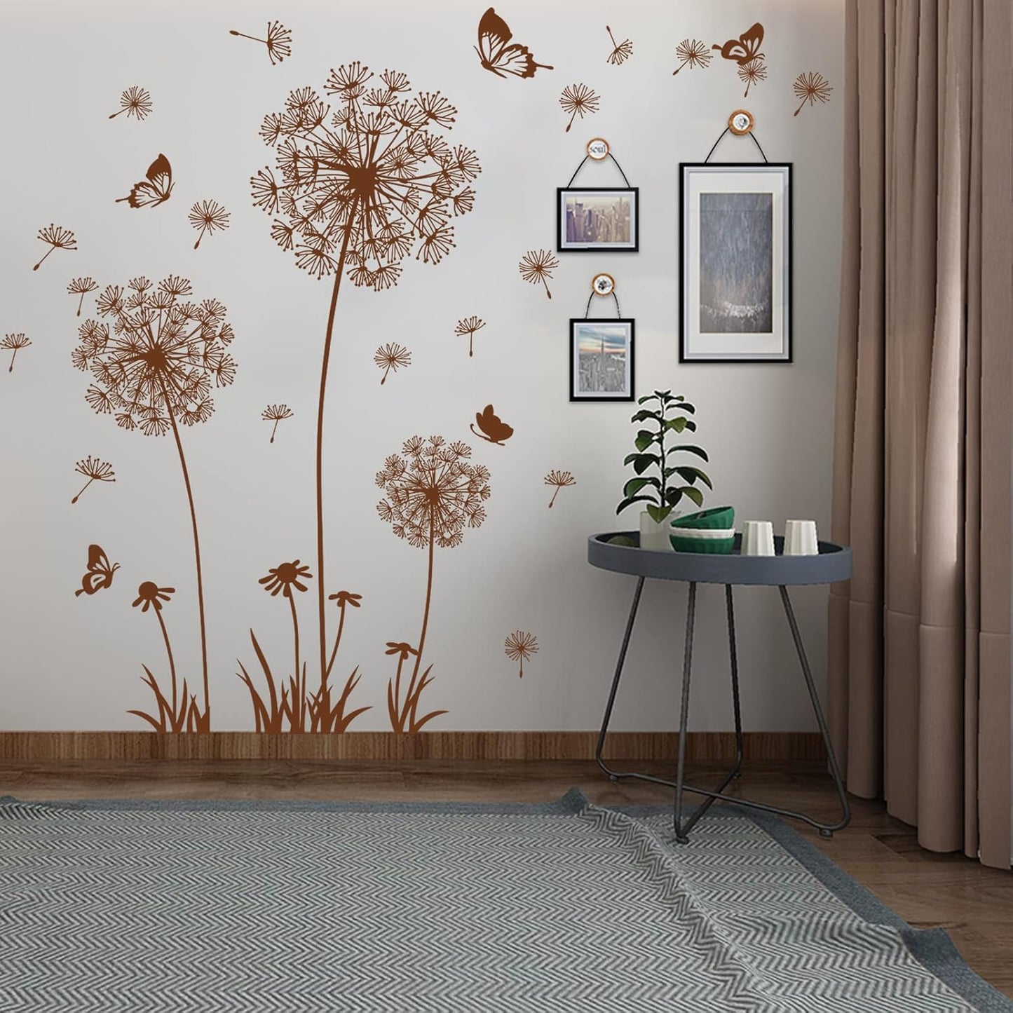 Supzone Dandelion Wall Stickers Flower Wall Decals Butterflies Flying Wall Decors Wall Art Stickers for Bedroom Living Room Sofa Backdrop TV Wall Decoration(Brown)