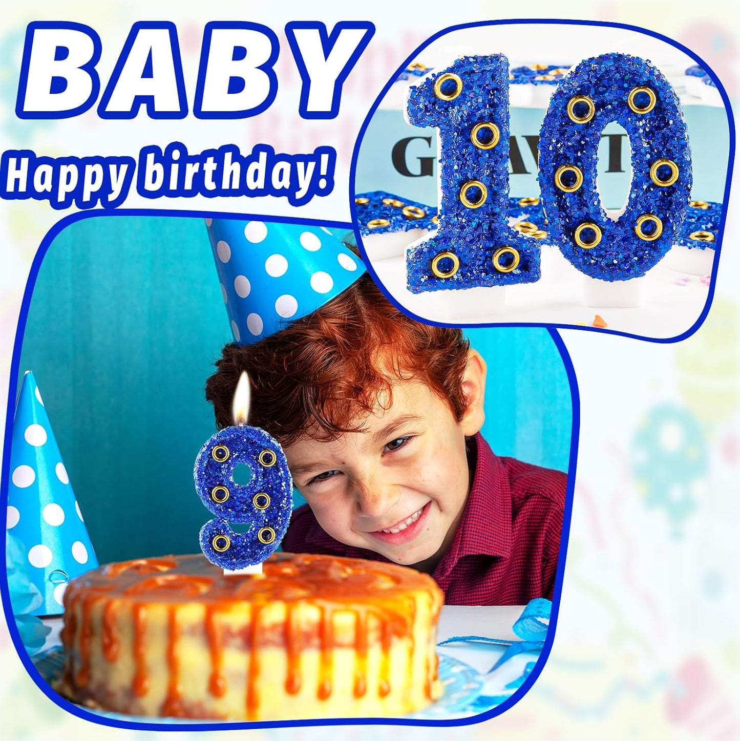 Blue Gold Rings Hedgehog Themed Birthday Candle, Number 8 Candle Cake Topper, Character Cartoon Theme for Boys Girls Birthday Party Decorations Supplies