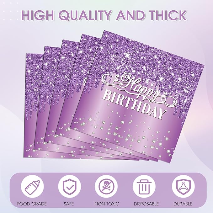 40pcs Purple Napkin Lavender Napkins Disposable Purple Happy Birthday Napkins for Dinner Halloween Wedding Bridal Baby Shower Anniversary Birthday Party Decorations supplies 6.5 x 6.5 inches