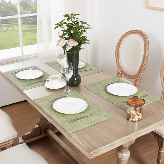 Softalker Vinyl Placemats Set of 6 - Faux Leather Heat Resistant Place Mats, 100% Waterproof Oilproof Wipe Clean Table Mats for Indoor & Outdoor Use, 17’’×12’’, Grass Green