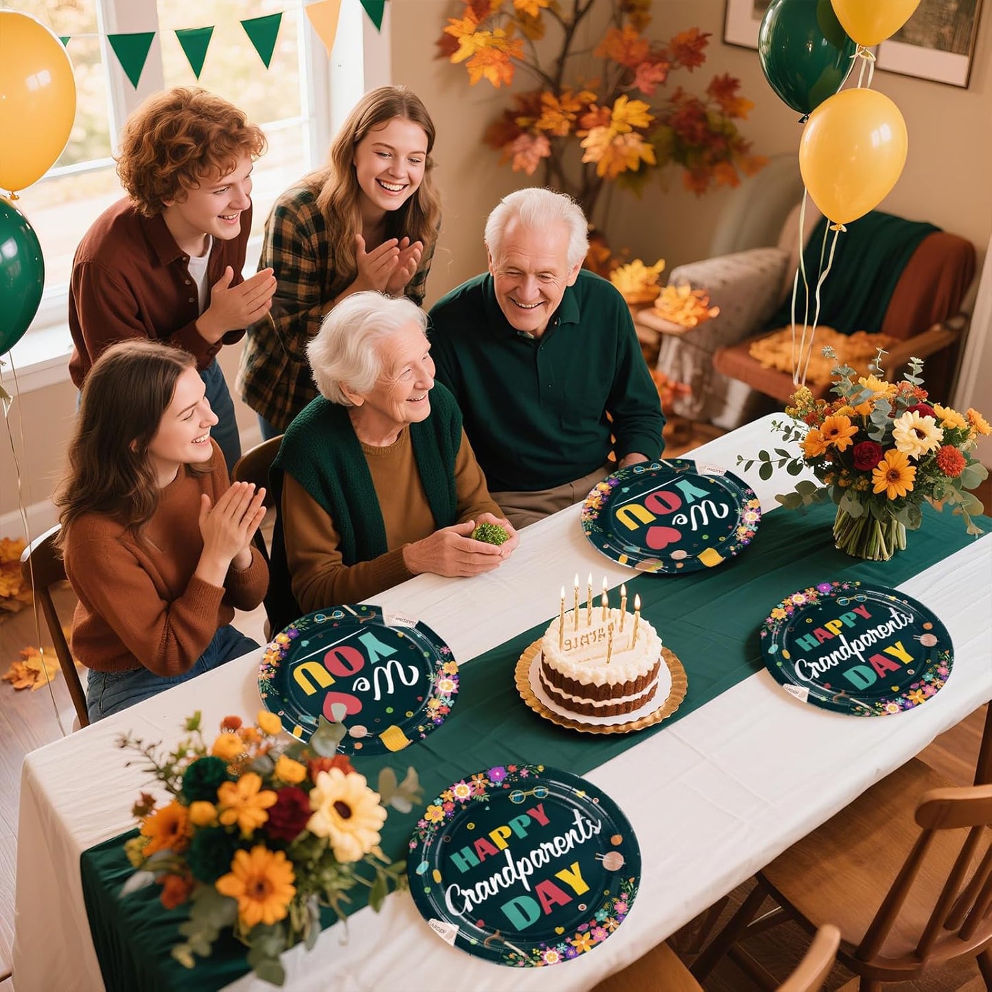 Grencian 50Pcs Grandparents Day Party Supplies 9'' Happy Grandparents Day Paper Plates Grandma and Grandpa Disposable Tableware for Grandma and Grandpa Home Party Supplies