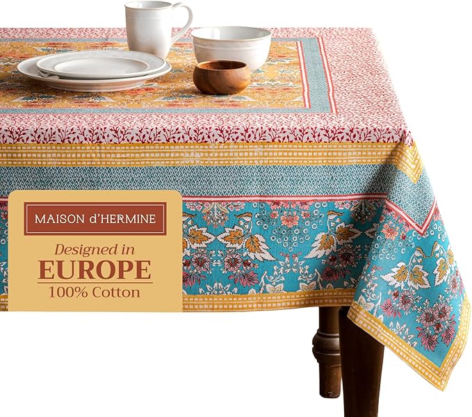 Maison d' Hermine Table Cloth Rectangle Table 100% Cotton 70 x 140 Inches Tablecloth Reusable Decorative for Dining Room Farmhouse Home Valentines Day Decorations Spring Summer - Marquise