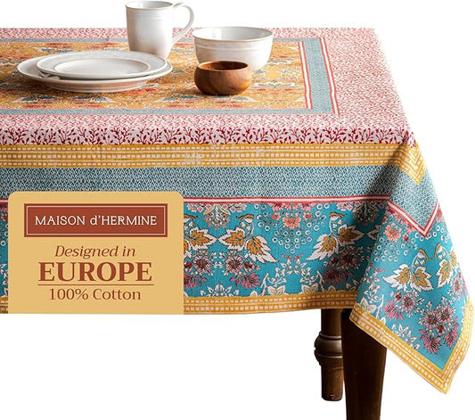 Maison d' Hermine Table Cloth Rectangle Table 100% Cotton 70 x 90 Inches Tablecloth Reusable Decorative for Dining Room Farmhouse Home Valentines Day Decorations Spring Summer - Marquise
