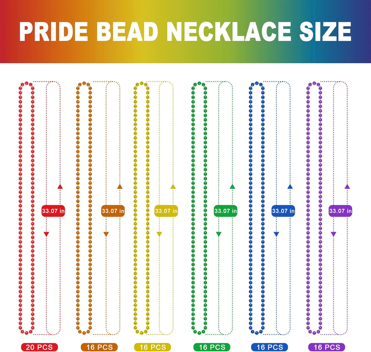 Pride Beads Stuff, LGBTQ Necklace Accessories,100PCS 6 Kinds of LGBTQ Metallic Beads Necklaces Bulk, Gay Lesbian Pride Necklace, Costumes Decor for Pride Month Parade Throws Party Favors