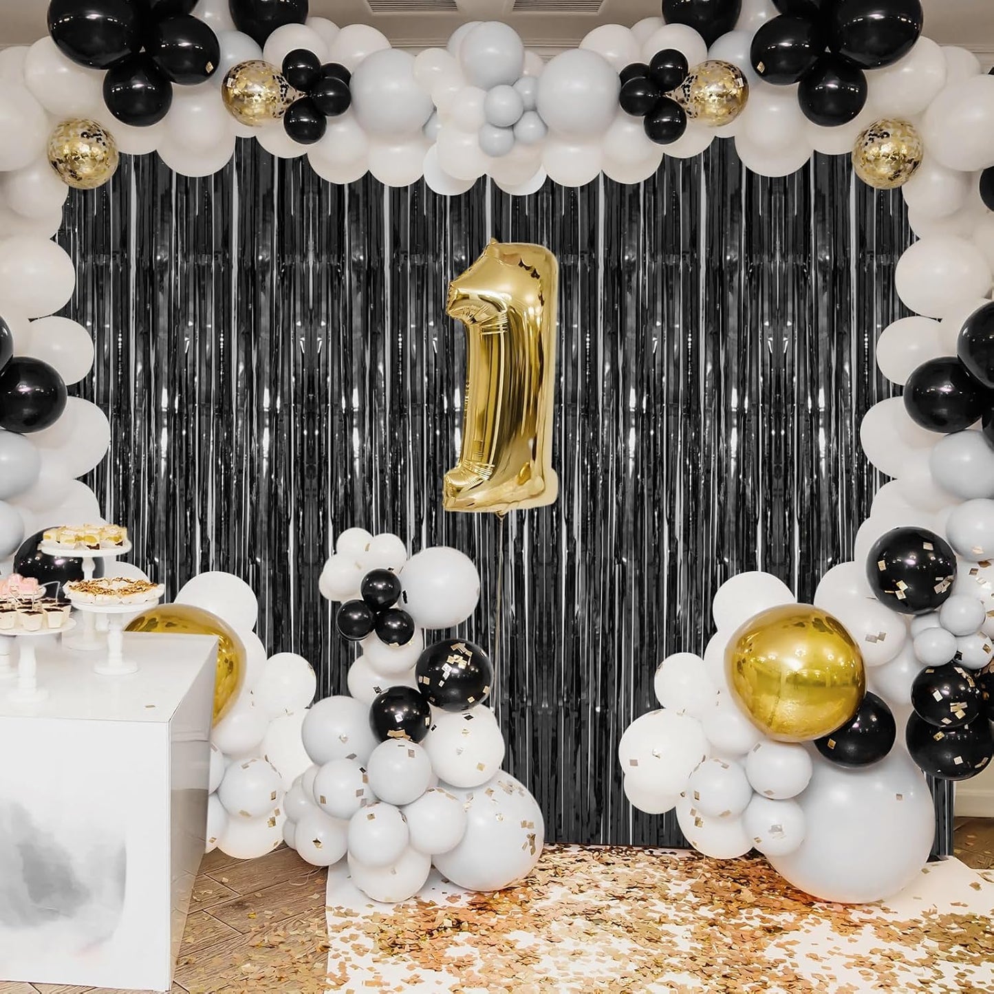 Accevo 3Pack Black Foil Fringe Curtains Party Streamers 3.2ft x 8.2ft Door Streamer Tinsel Streamers Black Party Decorations Photo Booth for Halloween New Year Holiday Celebration Party Decoration