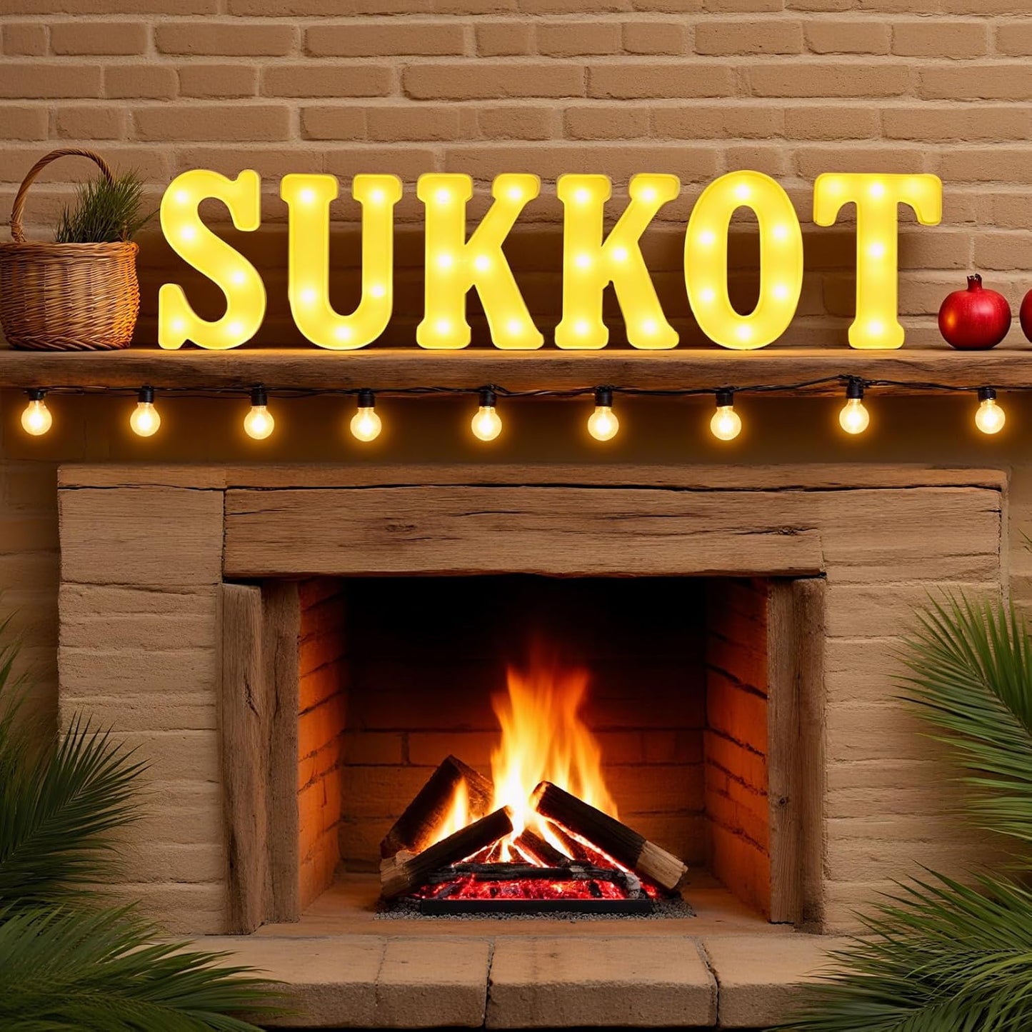 6 Pcs Happy Sukkot Decorations Sukkot Large LED Letter Sign 8.3 Inch LED Lights Battery Powered Table Decorations for Party Gift Tabletop Sukkah