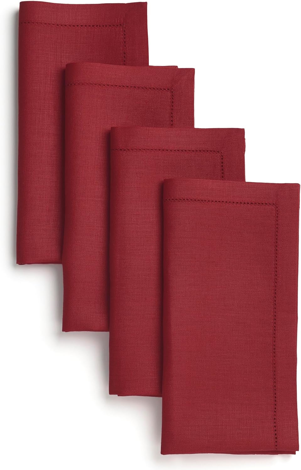 D'Moksha Homes Red Linen Napkins Set of 4 - Classic Hemstitch 100% Pure Linen Hemstitch Dinner Napkins 20 x 20 Inch for Fall, Autumn and Halloween - Handcrafted and Machine Washable