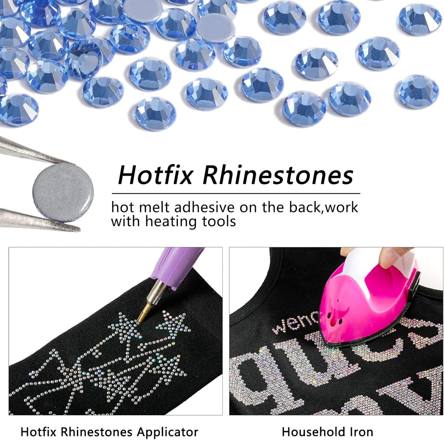 Beadsland Hotfix Rhinestones, 1440pcs Flatback Crystal Rhinestones for Crafts Clothes DIY Decorations, Light Sapphire, SS20, 4.6-4.8mm