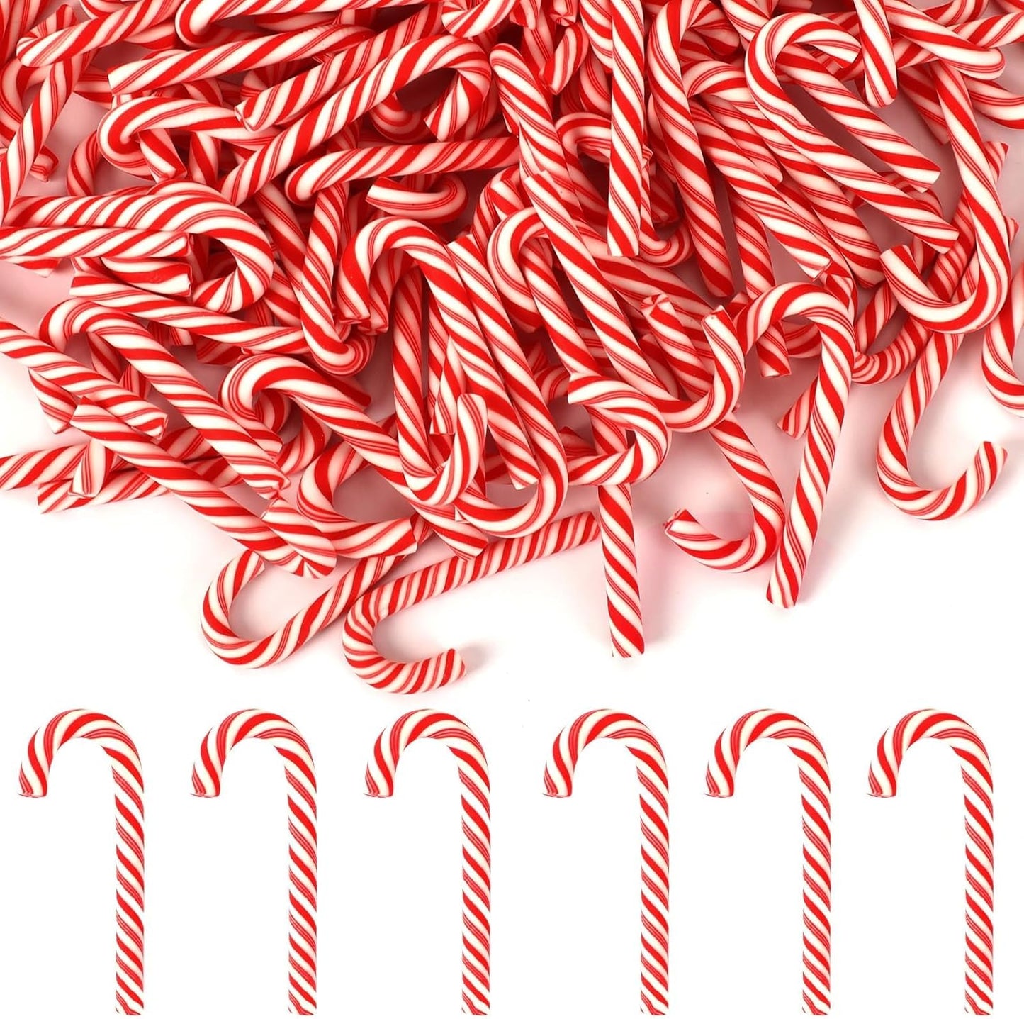 80pcs Mini Christmas Candy Canes,Small Fake Clay Candy Canes for Crafts Peppermint Ornaments Table Scatters Red and White Candy Vase Filler for Decorations Party Favors Supplies (1.9×0.7Inch)