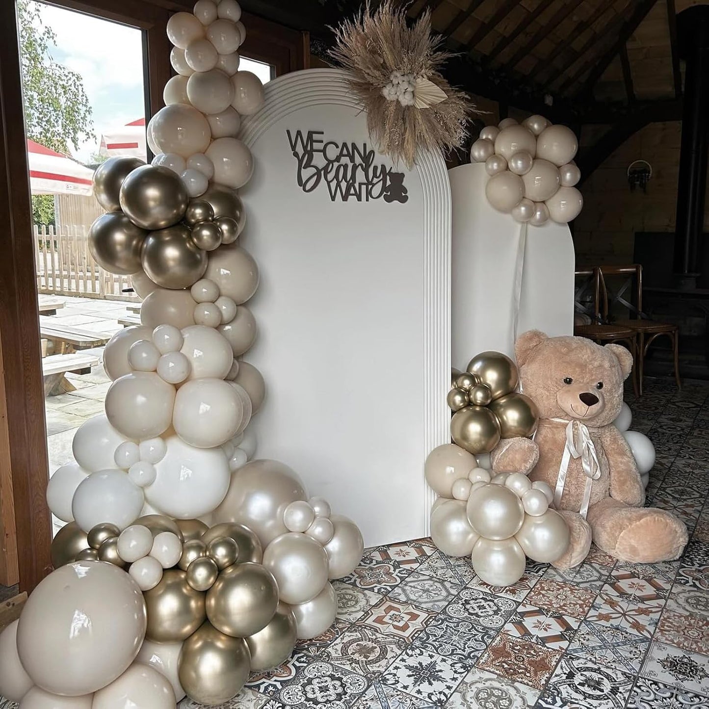 Sand White Gold Balloons 12 Inch White Beige Boho Latex Balloons with Metallic Chrome Gold Nude Neutral Cream Helium Balloon for Baby Shower Bride Wedding Birthday Anniversary Party Decorations