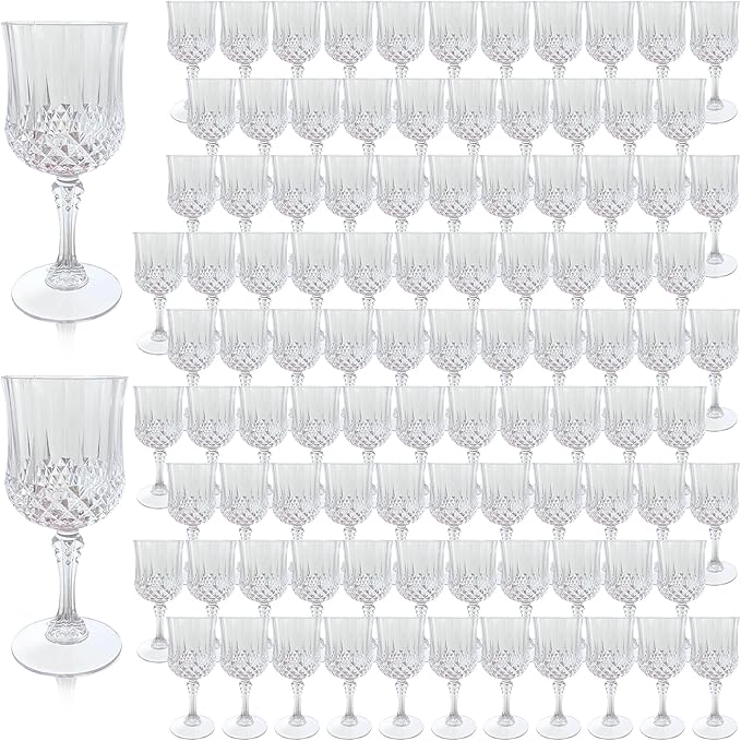 Plastic Wine Glasses, Plastic Goblets Vintage Style Cordial Unbreakable Drinking Glasses, Reusable Drinkware for Wedding Reception, Grand Event Party Supplies, Easter (100, Transparent)