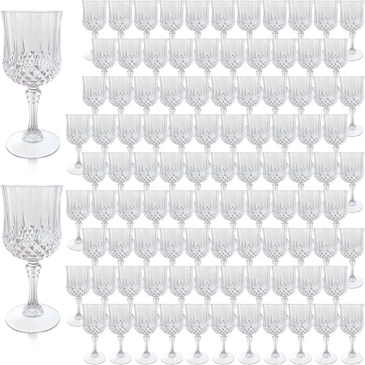 Plastic Wine Glasses, Plastic Goblets Vintage Style Cordial Unbreakable Drinking Glasses, Reusable Drinkware for Wedding Reception, Grand Event Party Supplies, Easter (100, Transparent)