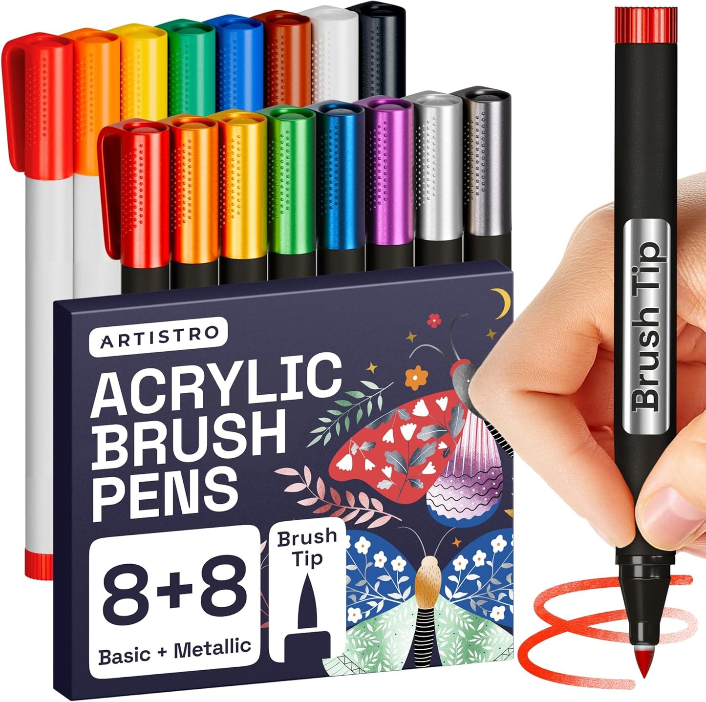 ARTISTRO Paint Markers - Acrylic Pens for Rock, Glass, Fabric, DIY - Art Supplies - 16 Brush Tip Markers