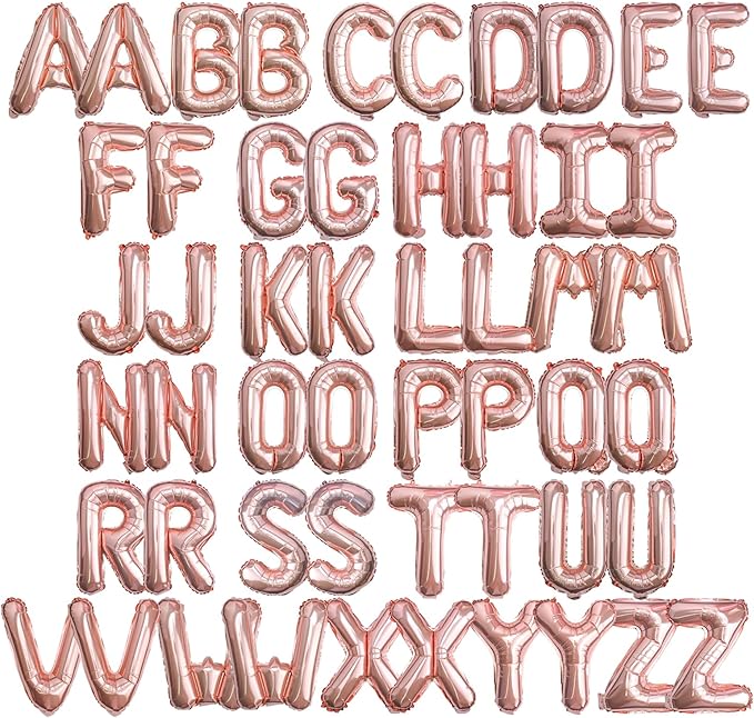 [52 PCS] 16" Foil Rose Gold Letter Balloons 2 Sets of A-Z, Mylar Aluminum Hanging Alphabet for Romance Valentine's day Graduation New Year eve Birthday Party Decorations