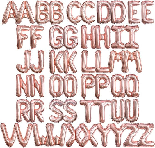 [52 PCS] 16" Foil Rose Gold Letter Balloons 2 Sets of A-Z, Mylar Aluminum Hanging Alphabet for Romance Valentine's day Graduation New Year eve Birthday Party Decorations