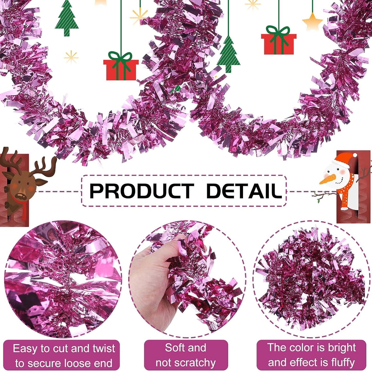 Dingion 59 Feet Christmas Tinsel Garland Metallic Twist Ornaments Hanging Glitter Xmas Garland for Christmas Tree Indoor Outdoor Decoration Party Supplies
