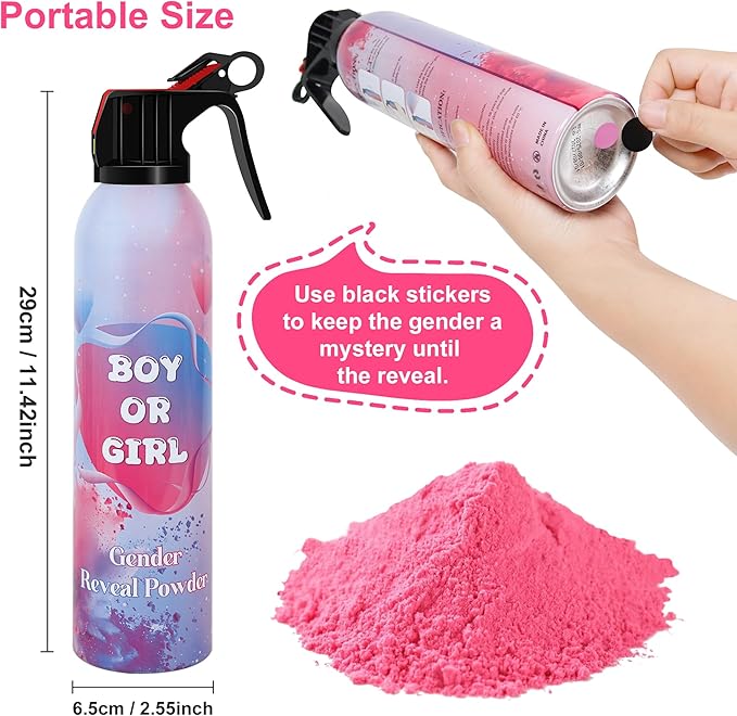 Colored Gender Reveal Cornstarch Spray 2 Packs, Pink Powder Spray for Baby Girl Reveal, Long-Lasting 10ft Smoke Effect, Unique Gender Reveal Ideas & Party Decorations