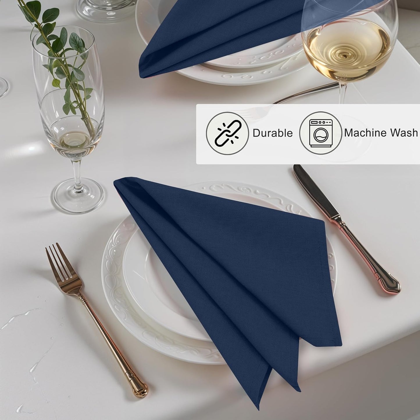 Ruvanti Linen Napkins Set of 6, 18x18 Cloth Napkins, Cotton Linen Blend Napkins Cloth Washable, Soft, Reusable Dinner Napkins for Wedding, Parties, Christmas, Thanksgiving, Everyday Use - Navy